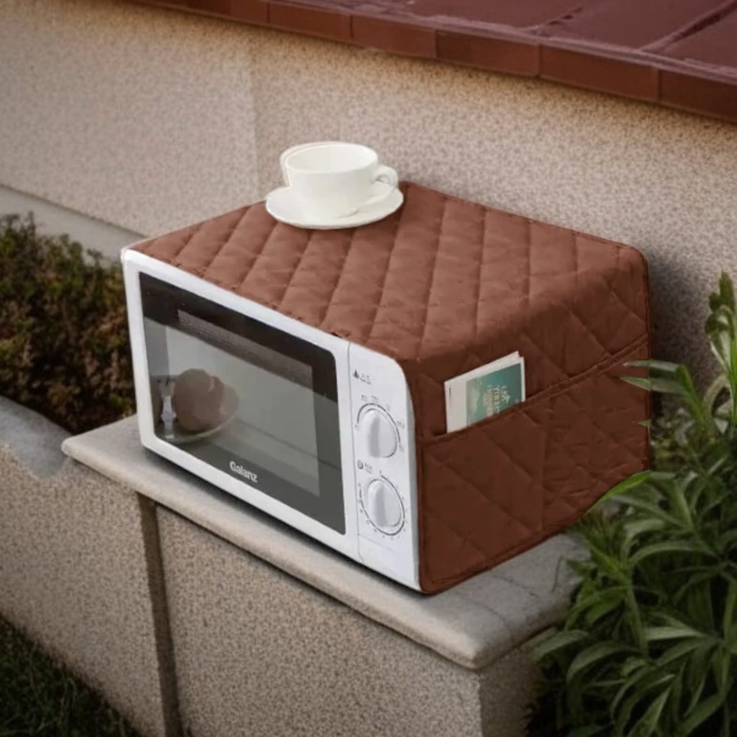 Dustproof Quilted Fabric Cover for Microwave Oven with Two Bags (Variable Colors)