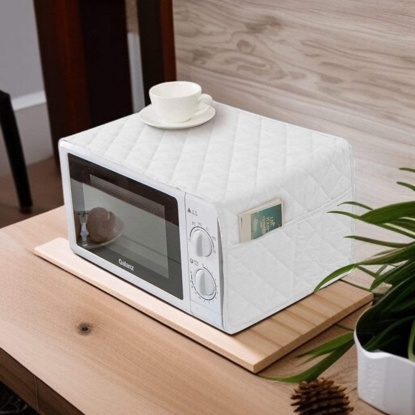 Dustproof Quilted Fabric Cover for Microwave Oven with Two Bags (Variable Colors)