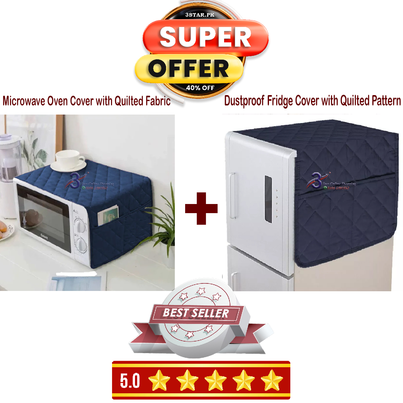 Dust-proof Cover for Microwave Oven and Refrigerator with Quilted Fabric (Variable Colors)